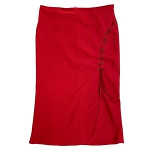 Rave Stretch Vintage 90s Red Corset Side Mermaid Knee Length Skirt